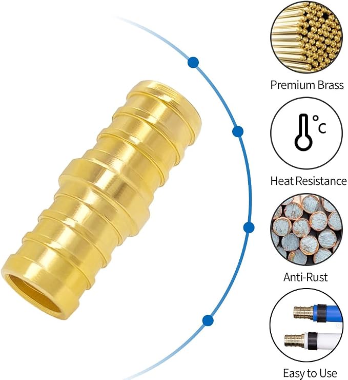 Hooshing 10PCS 1/2 Inch Straight Coupling PEX Fitting | Heavy Duty Brass Crimp - Image 2