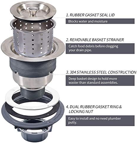 3-1/2 Inch Sink Drain Assembly Kit, Removable Deep Sink Strainer Basket - Image 5