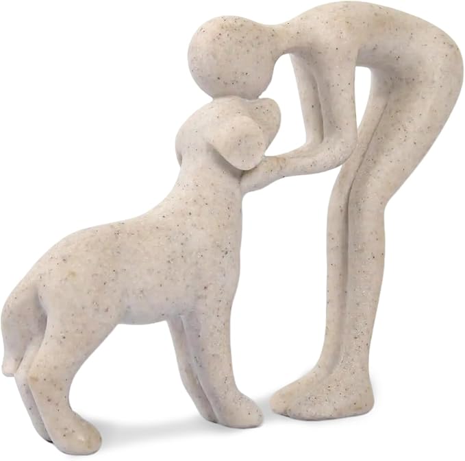 Abstract Person and Dog Head-to-Head Figurine Sandstone | abstract sculpture by FriyGardcn