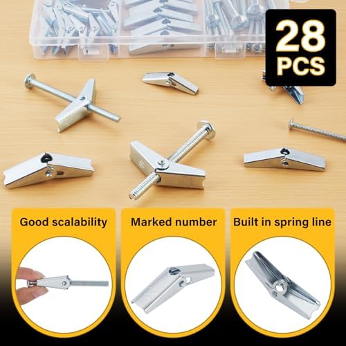 28PCS Toggle Bolts Wing Nuts Heavy Duty Hollow Wall Anchors 3 Sizes - Image 3