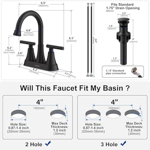 Matte Black Bathroom Faucet, Hurran 4 inch Centerset 2-Handle Lead-Free - Image 5