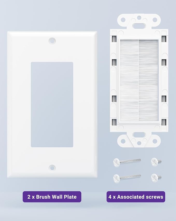 VCE Single Gang Brush Wall Plate Low Voltage Cable Pass Through White, 5PK | - Image 5