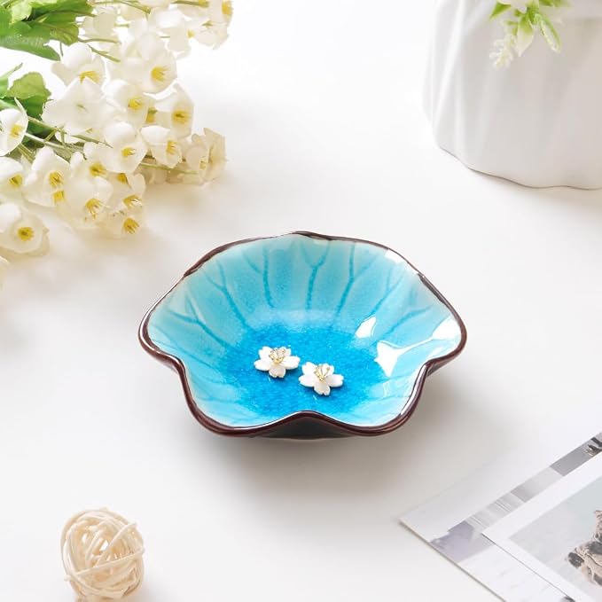 Ice Cracking Leaf Jewelry Dish, Decorative Ring Holder Small Trinket Tray Bowl - Image 2