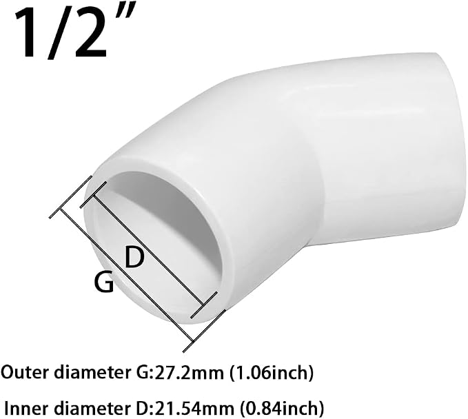 1/2" 45 Degree PVC Elbow Fitting, Furniture Grade 2 Way Elbow Side Outlet PVC - Image 2