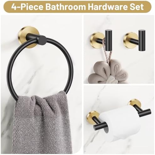 Black Gold Bathroom Hardware Set, Toilet Paper Holder, Towel Ring & Hooks - Image 2