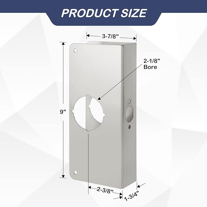 Door Reinforcement Plate, Stainless Steel, Fits 1-3/4" Doors, 2-3/8" Backset - Image 2