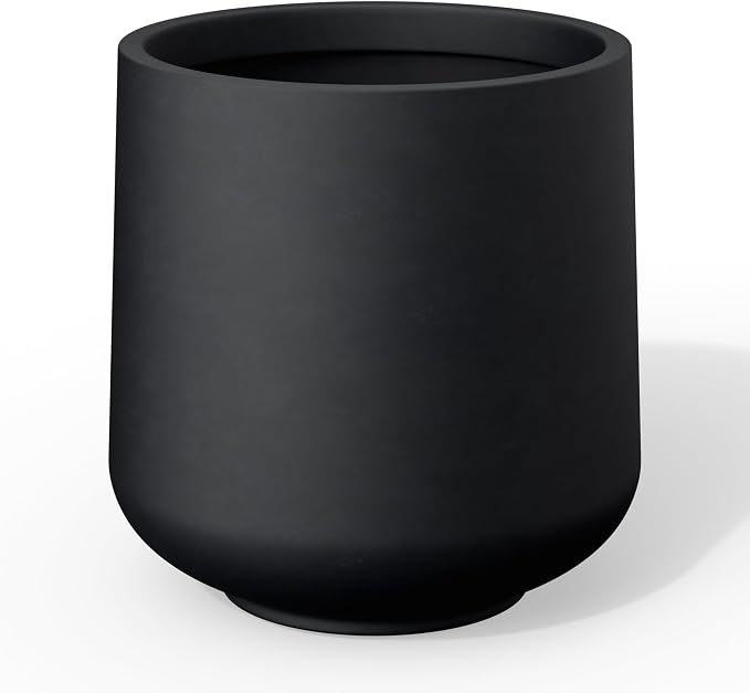 Kante Accent Round Curved Black Concrete Planter 13" Dia, Outdoor | Rubber Plug by Unknown