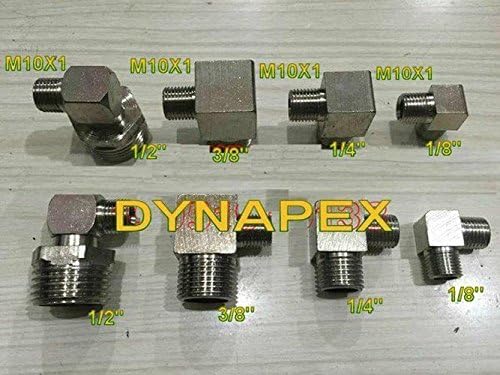 Pipe to Metric Fitting 3/8" NPT Male to M10 x 1 M10X1 Male Gauge 90 Degree Deg by DYNAPEX