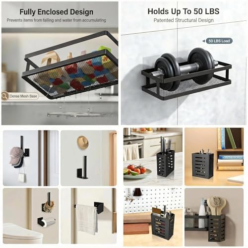 PUSDON 5-in-1 Shower Caddy & Kitchen Organizer Set, Wall Mount Wide Spice Rack - Image 4