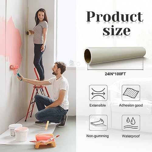 Amylove 24 Inch X 100 ft Carpet Plastic Protection Film, Transparent - Image 2