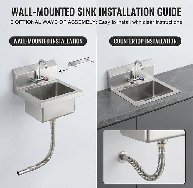 Commercial Hand Sink Stainless Steel, Wall Mount or Drop-in Utility Sink - Image 4