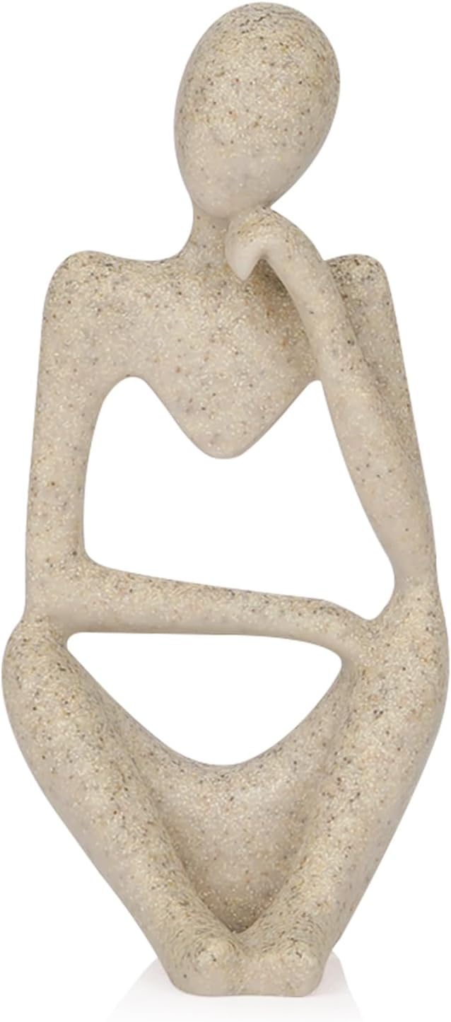 Sandstone Resin Thinker Statue Style Abstract Sculpture, Right | Small Statue by Ozzptuu