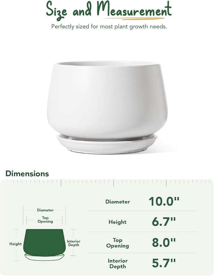 LE TAUCI Ceramic Planter, 10 Inch Plant Pot - Image 7