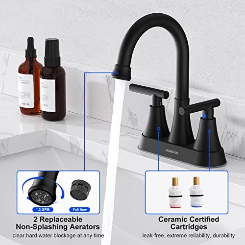Matte Black Bathroom Faucet, Hurran 4 inch Centerset 2-Handle Lead-Free - Image 4