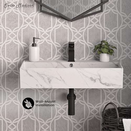 Claire 22” Rectangle Wall-Mount Bathroom Sink in White Marble - Image 3