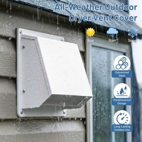 8 Inch Dryer Vent Cover Outside, Galvanized Steel Exterior Hooded Wall Vent - Image 6