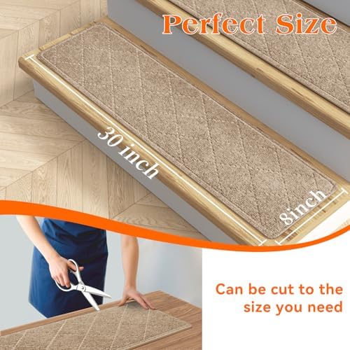 Stair Treads for Wooden Steps 18 PCS Non Slip Stair Rugs Khaki - Image 3