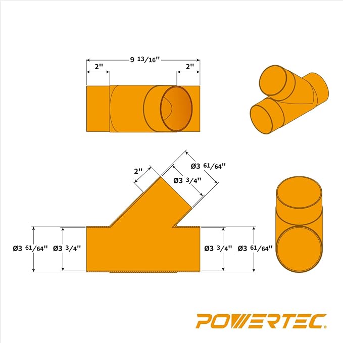 POWERTEC 4 Inch Y Fitting for 4" Dust Collection Hose, 4 Inch Dust Collection - Image 5