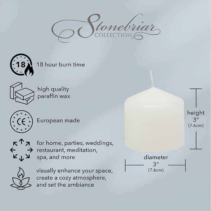 Stonebriar 3 Pack Tall 3 x 3 Inch 18 Hour Long Burning Unscented White Wax - Image 10