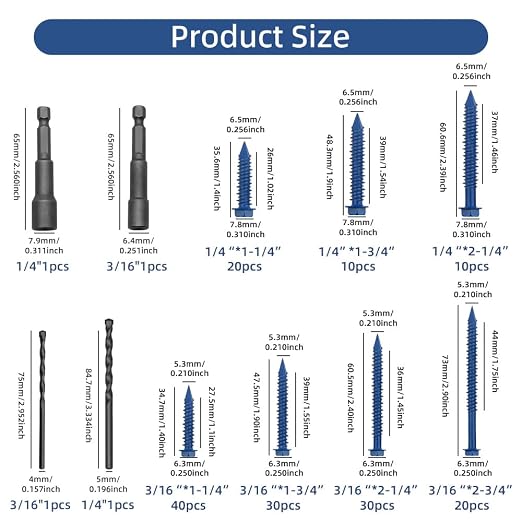 160Pcs 1-1/4" to 2-3/4" Concrete Screws - Image 2
