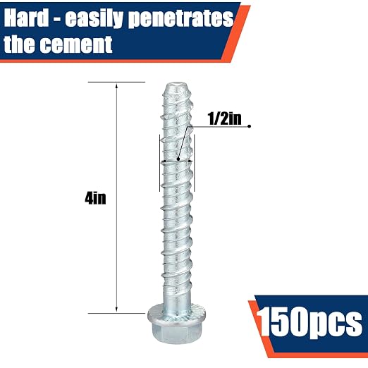 Tandefio 150 Pack 1/2 x 4 Concrete Anchors and Screw Kits Galvanized | Large - Image 2