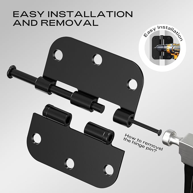 12 Pack Black Door Hinges 3.5 Inch 5/8" Radius Ball Bearing Anti-Squeak | Flat - Image 6