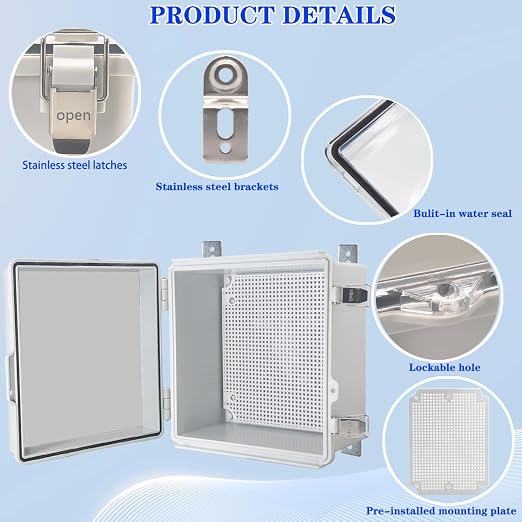 Waterproof Electrical Box, IP67 Junction Box Stainless Steel Latch Hinged Grey - Image 3