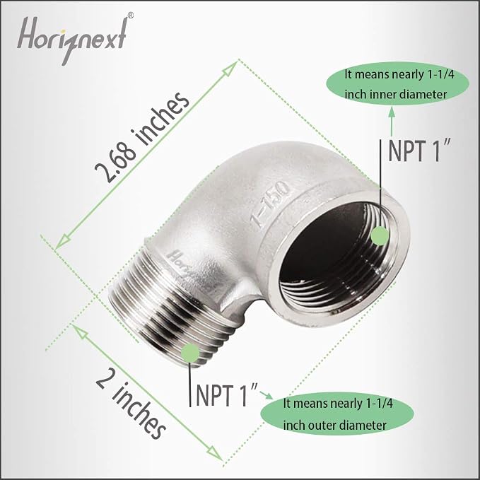1'' NPT Stainless Steel Elbow, 90 Degree Water Hose Elbow - Image 2