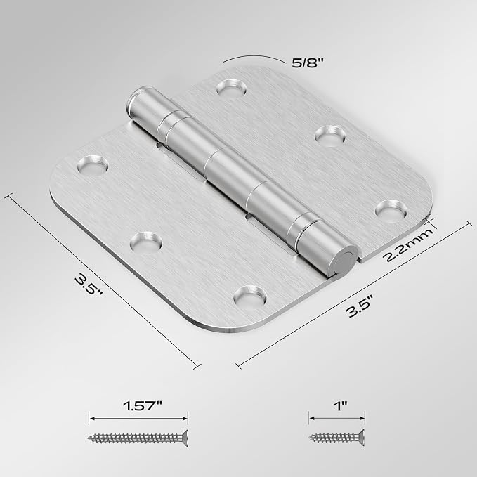 6 Pack Door Hinges Brushed Nickel 3.5 Inch 5/8" Radius Rounded | Quiet Ball - Image 2