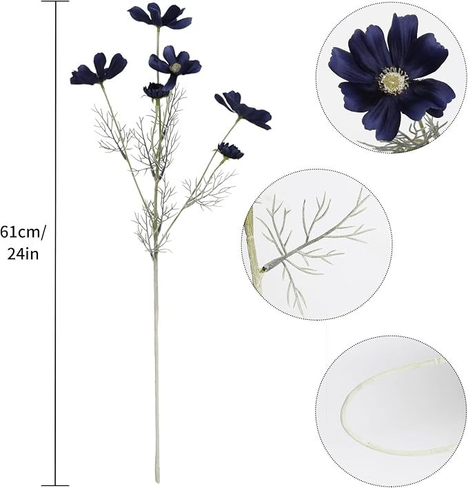 6PCS Navy Blue Silk Cosmos Flowers 24'' Wild Flowers Artificial Fake Flowers - Image 3