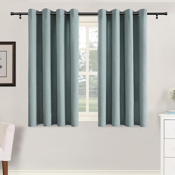 H.VERSAILTEX Grommet Natural Linen Textured Kitchen Curtains 45 inch Length by HVERSAILTEX