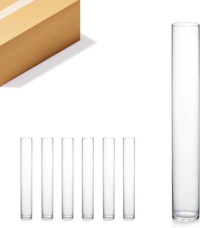 WGVI Quality Thick Weighted Tall Clear Cylinder Glass Vases, Flower Arrangement by WGVInternational-OpusGlassware