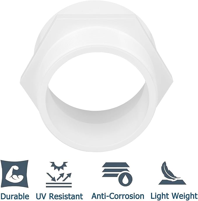 4" PVC Male Adapter Pipe Fittings, 2-Way PVC Slip Hose Adapter Coupling - Image 4