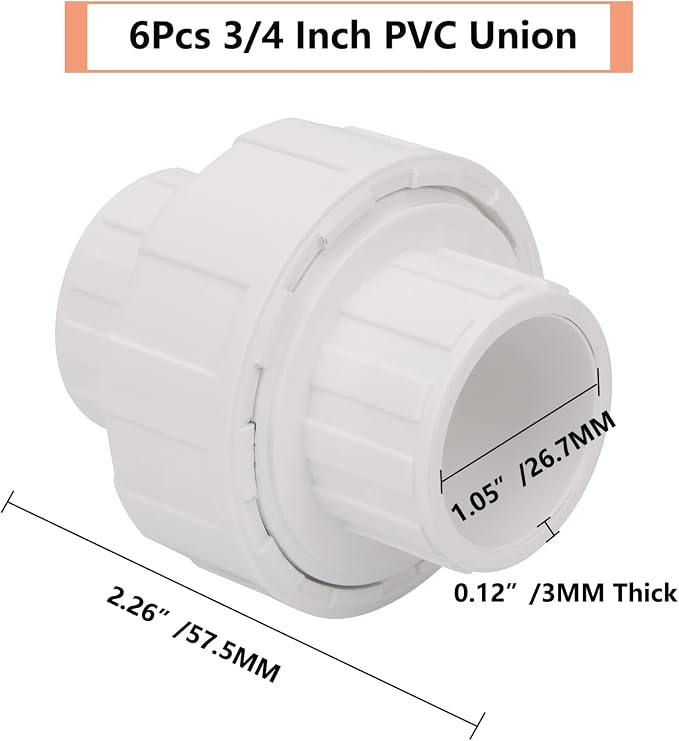6Pcs 3/4" PVC Union Coupling Pipe Fitting 3/4Inch PVC Slip Union PVC Adapter - Image 2