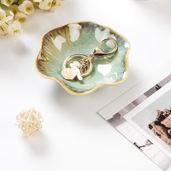 2PCS Lotus Leaf Shape Ring Holder Dish, Small Key Bowl, Ceramic Trinket Tray - Image 3
