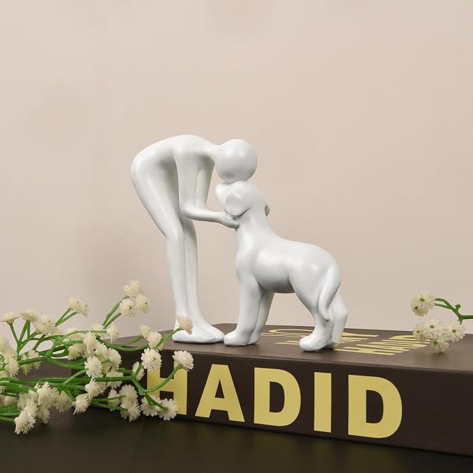 Abstract Person and Dog Sculpture Head-to-Head Figurine White | abstract - Image 3