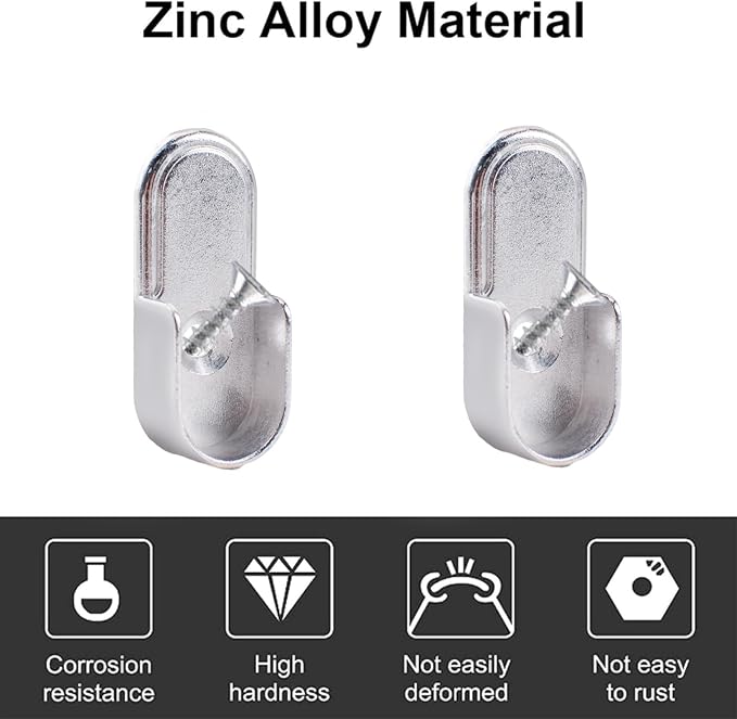 INCREWAY Oval Closet Rod Supports，6PCS Wardrobe Bracket Zinc Alloy Closet Rod - Image 3