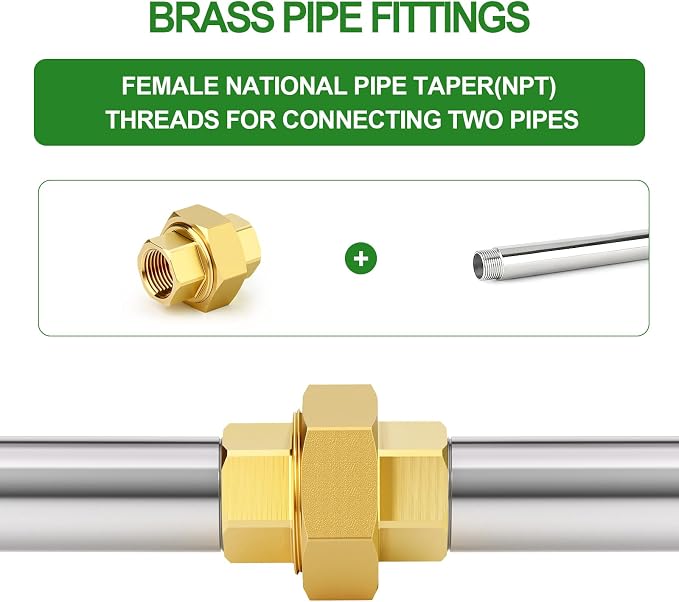 2PCS Brass Union，1/4" NPT Female x 1/4" NPT Female Brass Pipe Fitting - Image 5