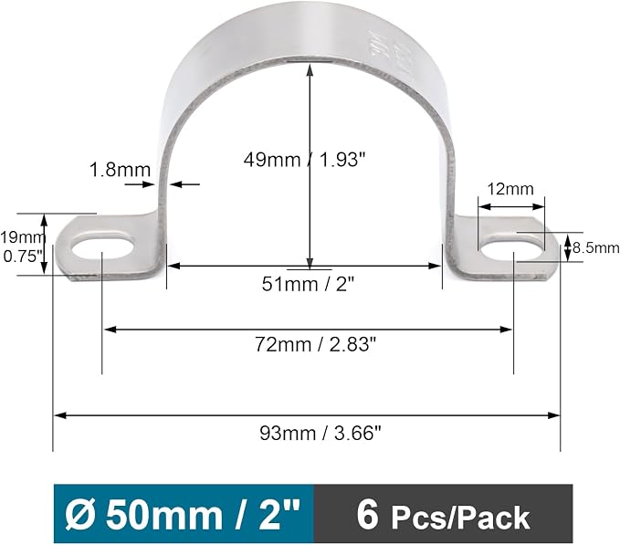 OD 2" Conduit Clamp 304 SS Pipe Support U Bracket, Tube Clamp - Image 2