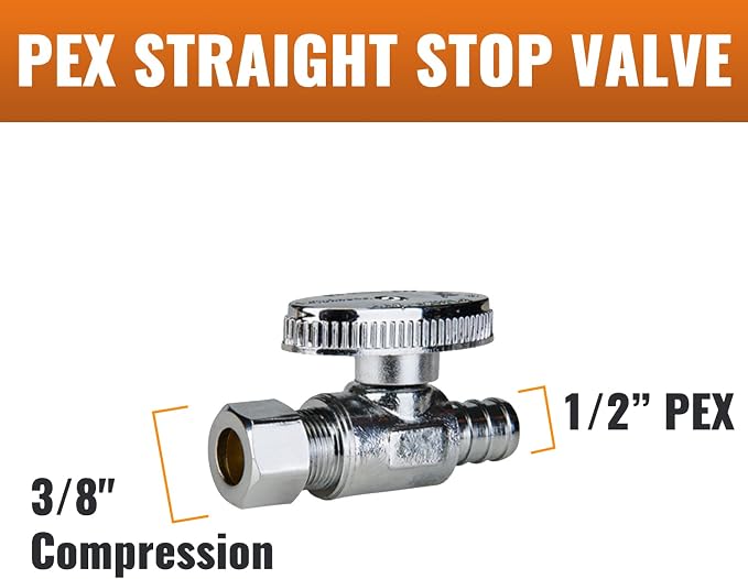 2-Pack Straight Stop Valve, 1/2" PEX x 3/8" OD Compression | Brass, Quarter Turn - Image 4