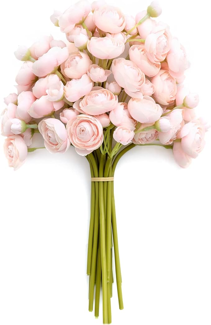 Ling's moment Fake Flowers Artificial Flower Faux Silk Ranunculus Pink | Silk by LingsMoment