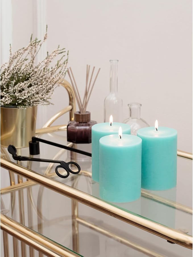 3x4 inch Pillar Candles Set of 3 – Unscented Dripless Rustic Turquoise Candles - Image 6