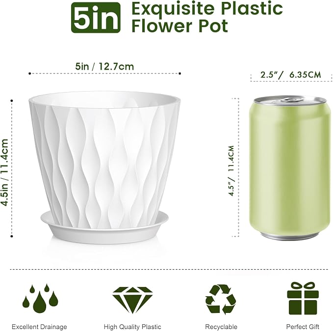 Meowell 5 inch Plant Pots for Indoor Outdoor Plants, 6 Pack Thick Nursery Pots - Image 2