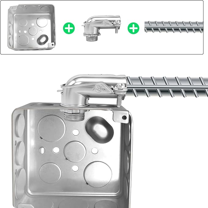 6 PCS 90° Squeeze Connectors AC/MC/Flex 3/8 90 Degree Elbow Cable Connector - Image 7