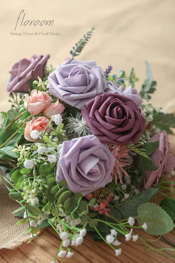 Artificial Flowers 25pcs Real Looking Plum Foam Fake Roses - Image 6