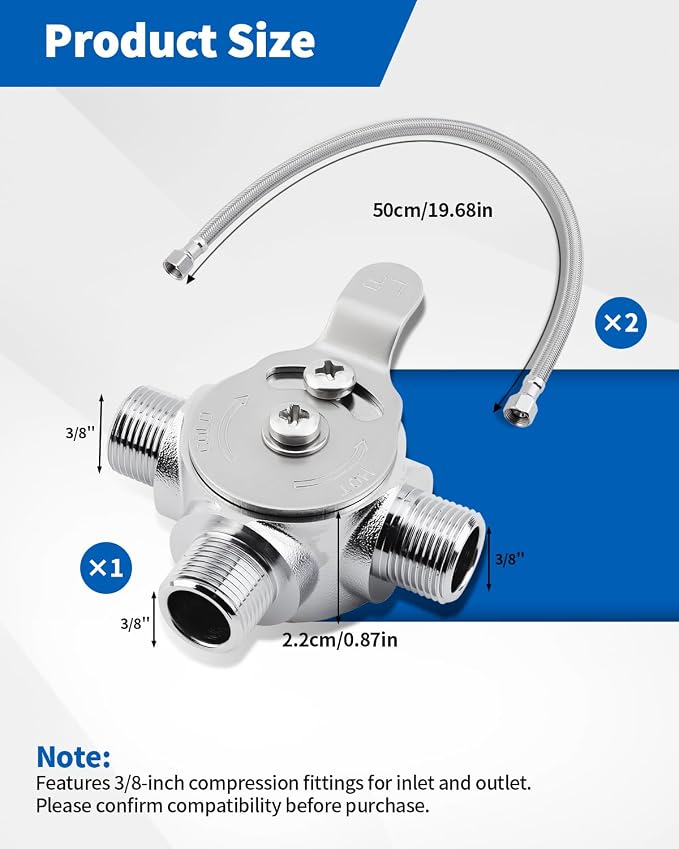 3/8" Manual Mixing Valve Hot Cold Water Temperature, Brass Water Mixing Valve - Image 2