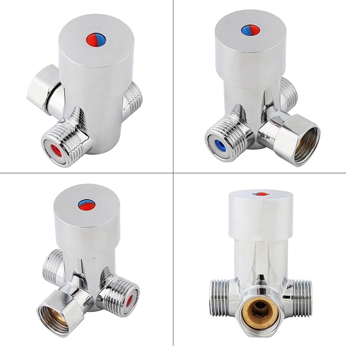 G1/2 Hot Cold Water Mixing Valve 3 Ways Solid Brass Thermostatic Mixer - Image 9