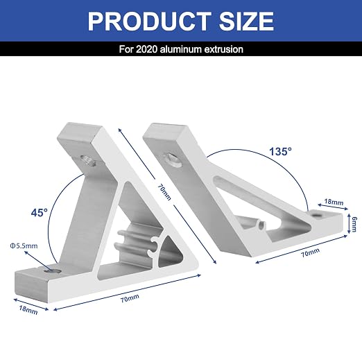 12 pcs Silver 2020 45/135 Degree Corner Bracket Connector 2020 Extrusion - Image 2