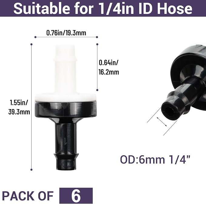 1/4" One Way Inline Check Valve Plug-in Barb Non Return Valve ABS Plastic Water - Image 2