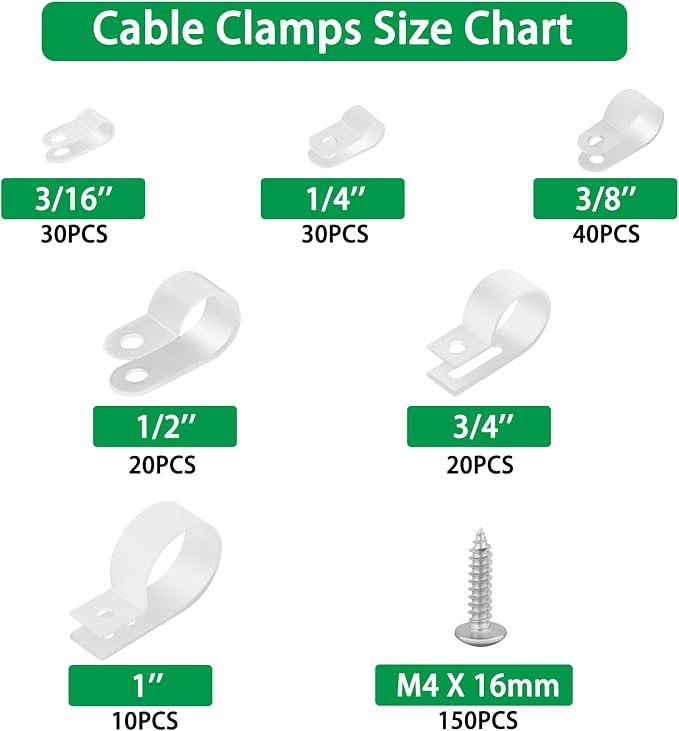300 Pcs White R-Type Cable Clips, - Image 5